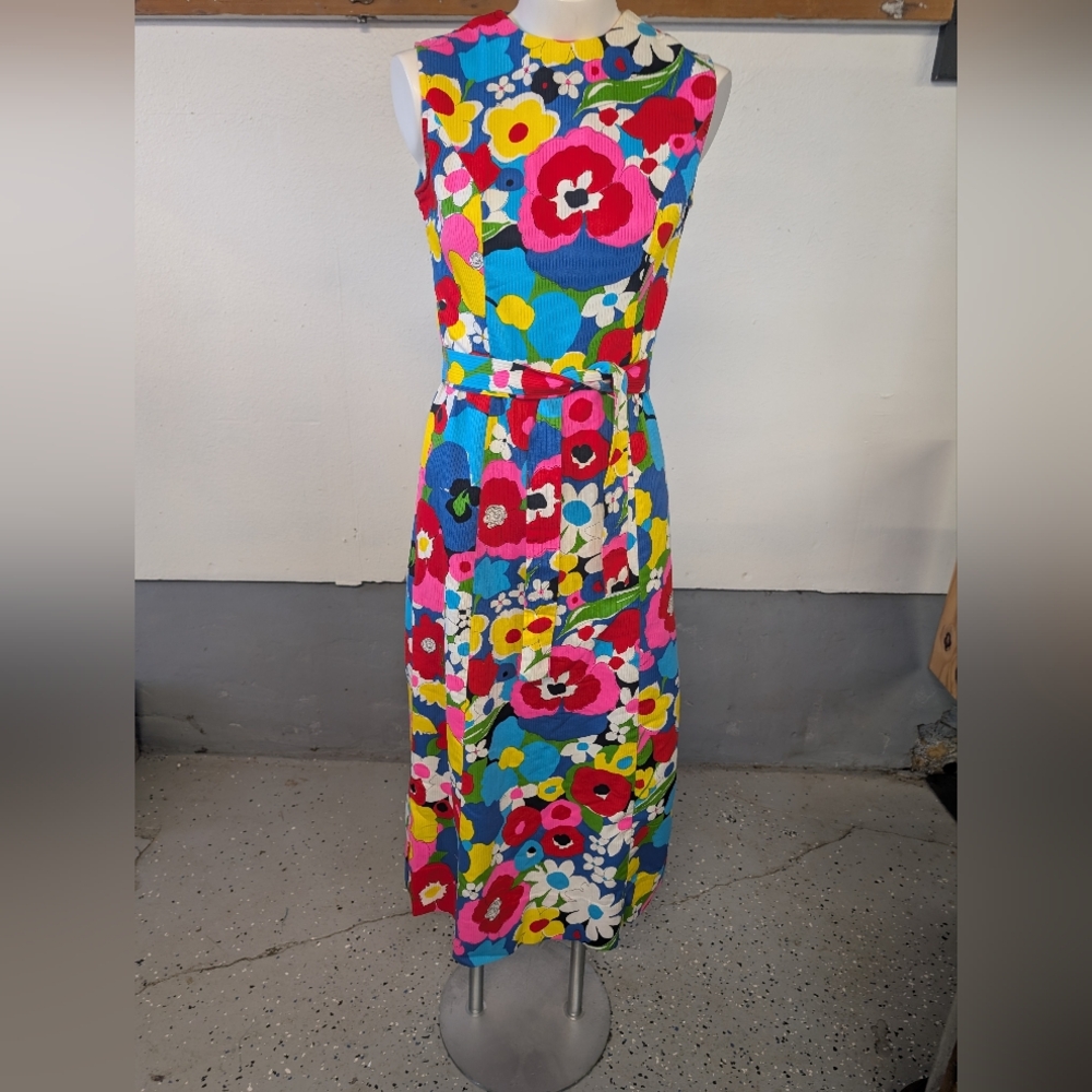 Vintage Flower Power  Sleeveless  Summer Of Love Hippie Dress Maxi Style 1966